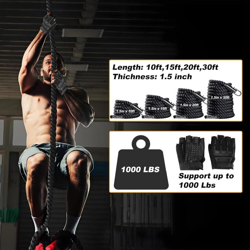DAJOUJS Climbing Rope 1.5 Inch Diameter 10/15 / 20/30 Feet Length Gym Climbing Rope for Workout Fitness & Strength Training, Gym Rope, Exercise Climbing Rope in Black for Adults Outdoor & Indoor - Image 4